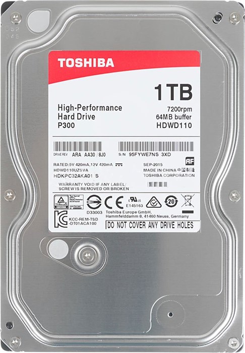 Жёсткий диск 1Tb SATA-III Toshiba P300 (HDWD110UZSVA) 18530 - фото 24742