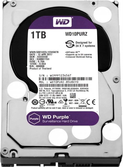 Жёсткий диск 1Tb SATA-III WD Purple (WD10PURZ) 18634 - фото 24994