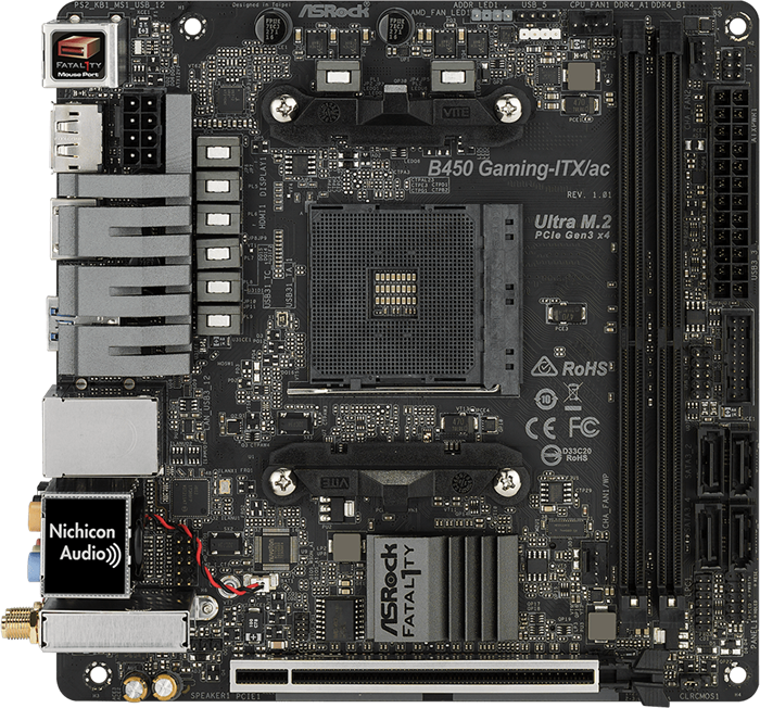 Материнская плата ASRock Fatal1ty B450 GAMING-ITX/AC 22019 - фото 32311