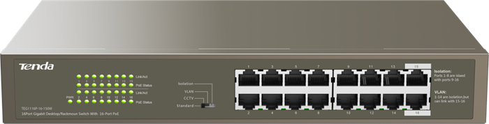 Коммутатор (свитч) Tenda TEG1116P-16-150W 24049 - фото 36315