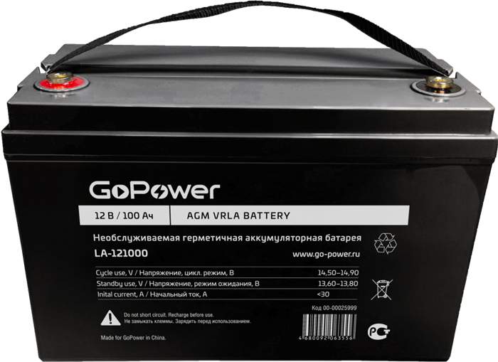 Аккумуляторная батарея GoPower LA-121000 29460 - фото 47240